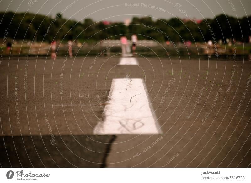 In a line on open space tempelhofer field Runway runway Line Silhouette Copy Space left Copy Space right Copy Space middle Traffic infrastructure Low-key