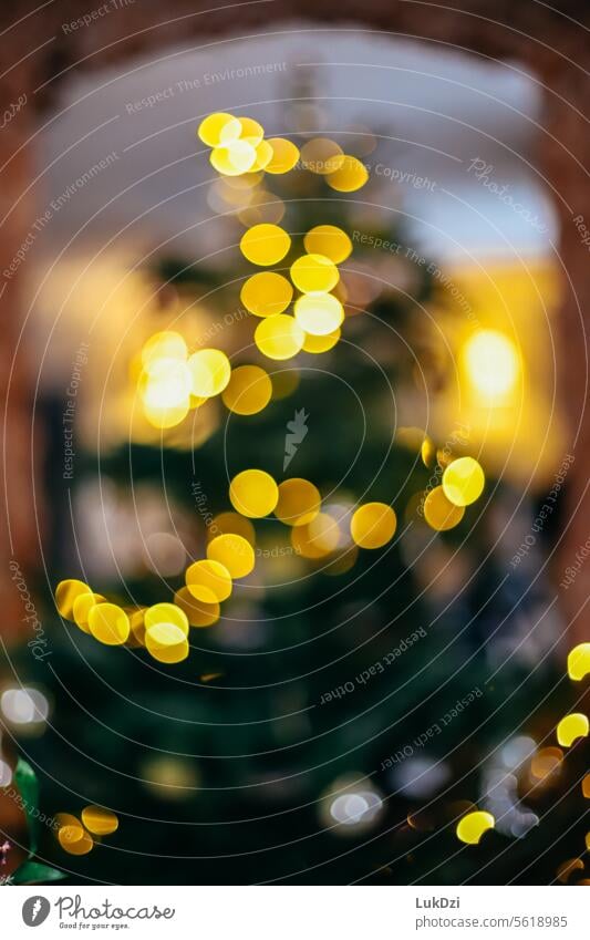 Blurred Christmas Tree with Christmas Lights Light (Natural Phenomenon) Evening advent season Lighting Fairy lights Christmas fairy lights Anticipation Moody