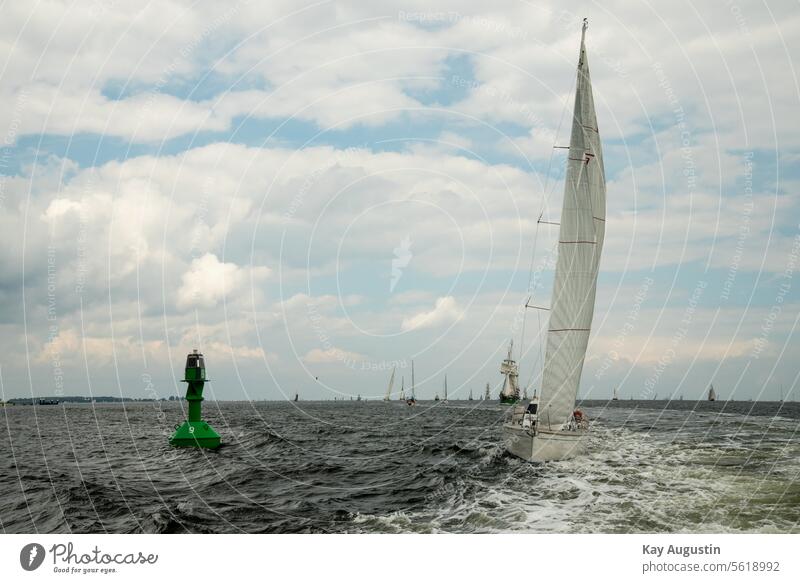 Kiel Fjord Kiel Week Sailing Baltic Sea Control board barrel Green trash can Sailboat Aquatics Vacation & Travel Navigation Exterior shot Colour photo fjord