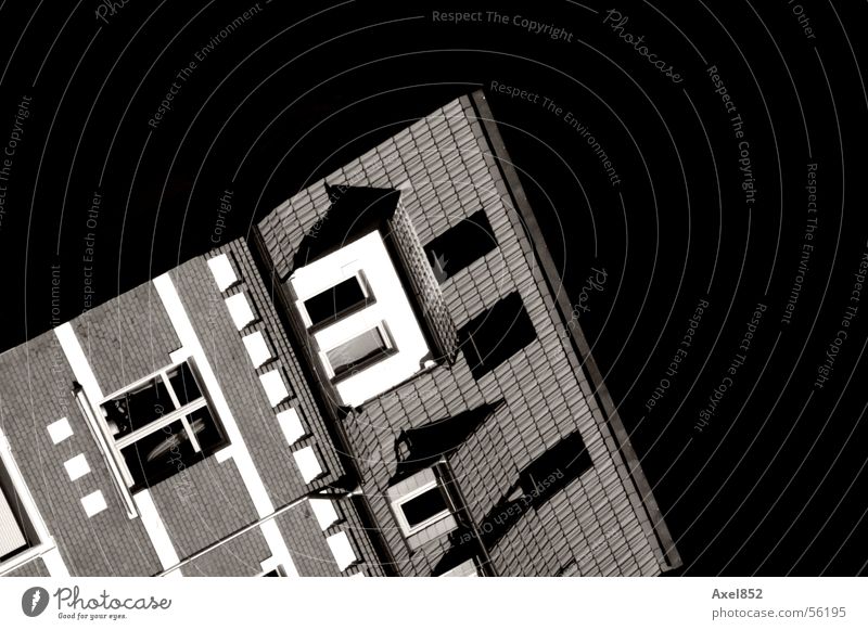 slanting position House (Residential Structure) Building Flat (apartment) Dark Black White Exterior shot Gray scale value Window Roof Art B/W Tumble down Detail