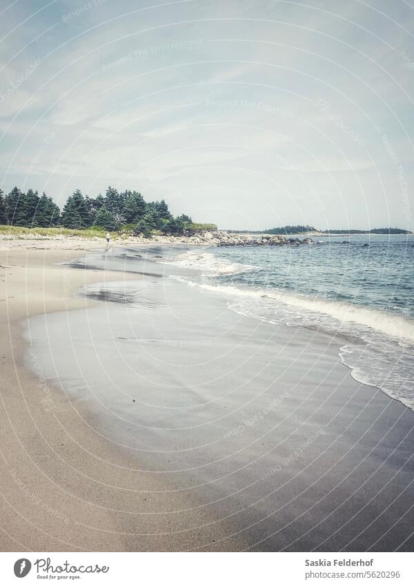 Waves retreating on beach Beach waves ocean sand sky blue sky Landscape oceanside Blue Horizon coast Sandy beach Nature Summer Water Relaxation Tourism