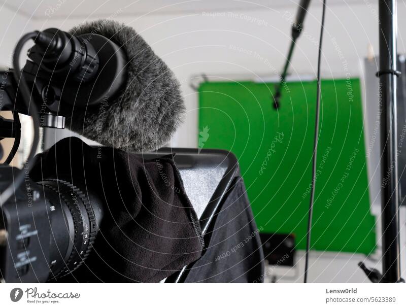 Setup in a TV studio with green screen, lights, and camera background chroma key discussion empty equipment film furniture green screen background greenscreen