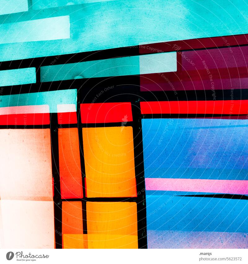 Colorful window Irritation Structures and shapes Pattern Abstract Close-up Colour photo Church window Light Decoration Mosaic Modern Chaos Multicoloured