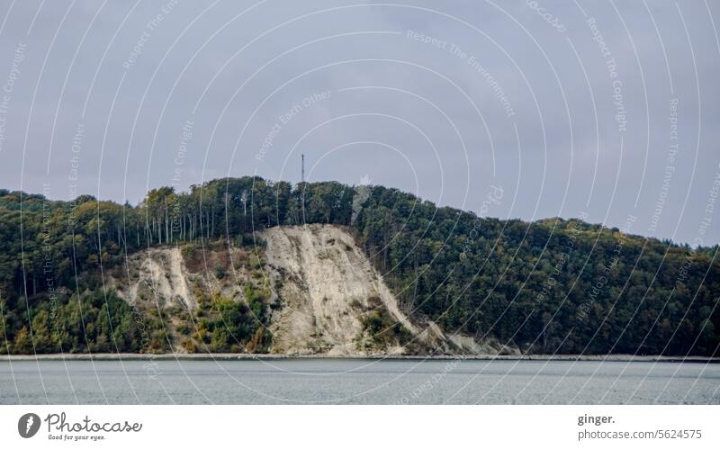 Rügen chalk cliffs Island Limestone rock Break-off edge Forest Overgrown Rock Tall Contrast Baltic Sea Ocean Water Sky coast Nature Landscape Day Blue