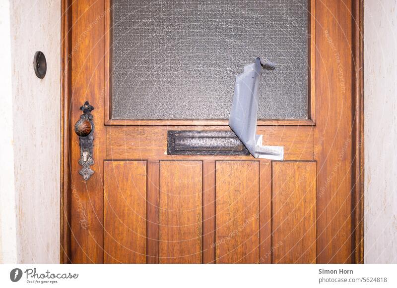 Entrance door with mail slot Vacancy Loneliness Old Closed Uninhabited unfamiliar Building forsake sb./sth. Gloomy Change House (Residential Structure)