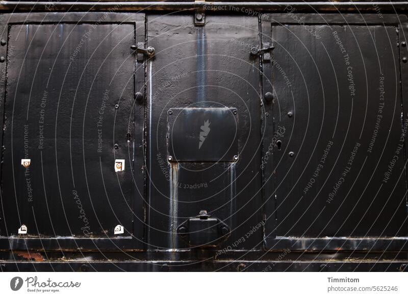 Old steam locomotive - a closer look (22) Engines Steamlocomotive Rail transport Railroad Colour photo Transport Deserted Exterior shot Metal doors flaps Hinges