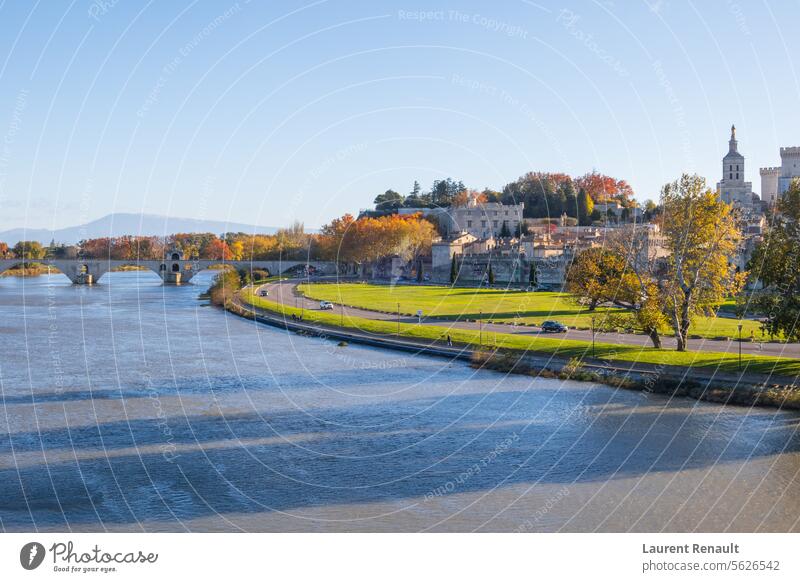 Avignon city and his bridge over Rhone river, in autumn. Photography taken in France ancient architecture avignon castle destination historic landmark medieval