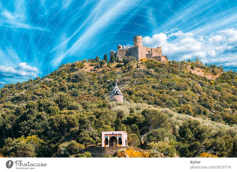 Collioure, France. Fort Saint Elme In Sunny Spring Day. Old Medieval Fortress Saint-elme Is A Military Fort. city historic saint-elme collioure south pyrenees