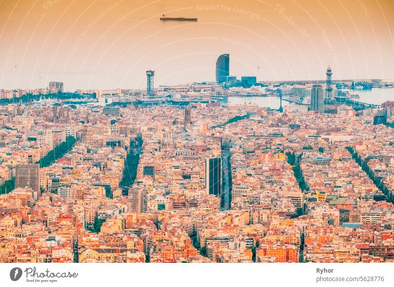 Barcelona, Spain. Aerial View Of City Cityscape nobody top view city architecture building skyscraper landmark real estate mediterranean travel scene town spain