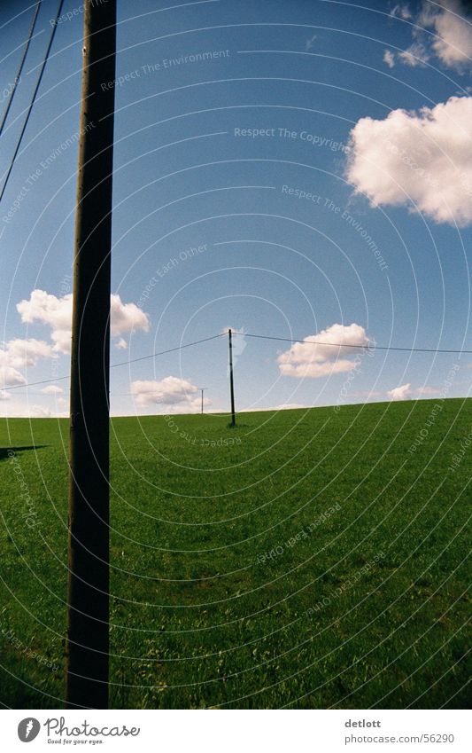 cloud dance Clouds Electricity pylon Green Horizon Playing Beautiful weather Summer Minimal Calm Grass Meadow Boredom Panorama (View) Sky Nature Landscape Blue