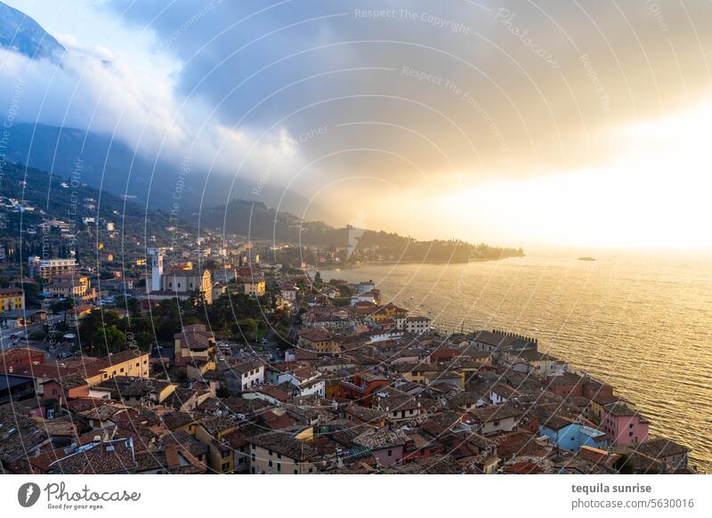 Malcesine, Lake Garda Clouds cloud Clouds in the sky bank Shore line Volcano Village Town Sunset Sunset sky Color gradient Evening Dusk Mediterranean Italy