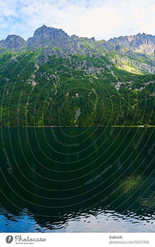 Mountains range near lake at summer day mountains nature travel landscape hiking peak morskie oko green national park water sky forest blue environment