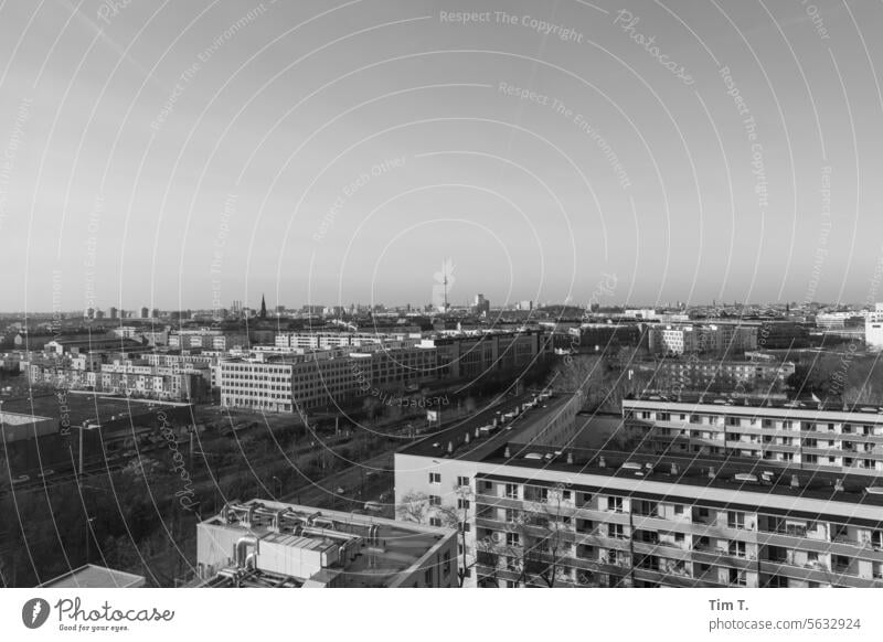 Berlin Lichtenberg Outlook Television tower Architecture Capital city Sky Berlin TV Tower Landmark Town Manmade structures Skyline Day Exterior shot b/w Winter