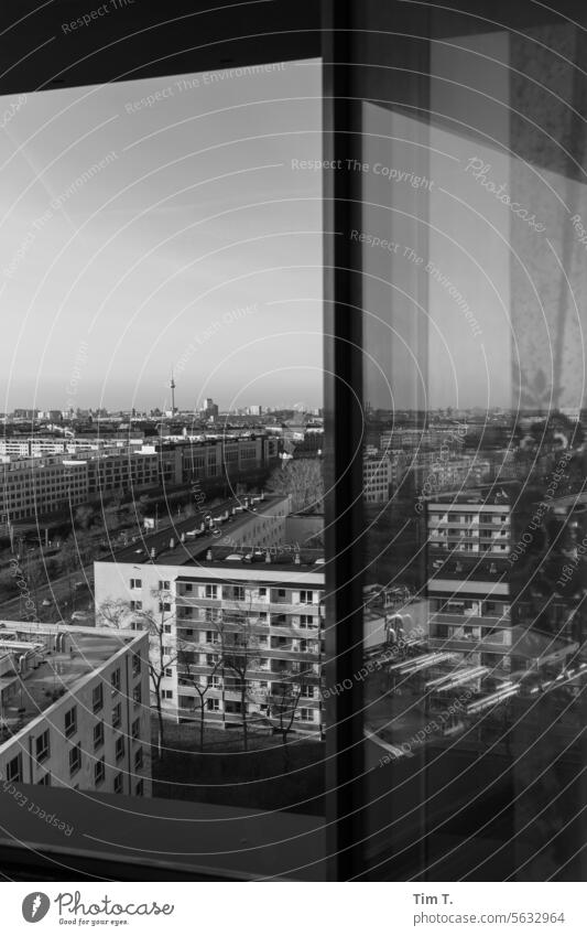 view from the window Berlin Lichtenberg b/w Window Prefab construction Architecture Town Building Deserted Exterior shot Day Black & white photo Facade