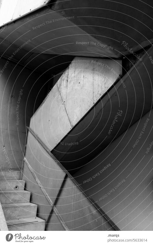 Black and white staircase Staircase (Hallway) Stairs Metal geometric Sharp-edged Architecture Gray Authentic Wall (building) Cold Dark Concrete brutalism