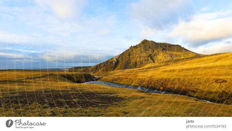 Landscape with the river Soga in Iceland mountain vacation voyage High plain horizon Clouds farsightedness Nature Sky Environment Water Idyll Adventure Hiking