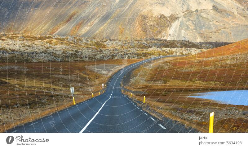 Road on Iceland in a picturesque almost abstract landscape Street Landscape Lava field Mountain Valley Exceptional pretty Abstract Uniqueness Far-off places