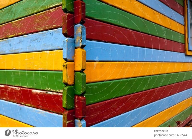 Colorful booth House (Residential Structure) shack tepid Log home Wooden house Joist boards Playground variegated Colour colored primary colours basic-coloured