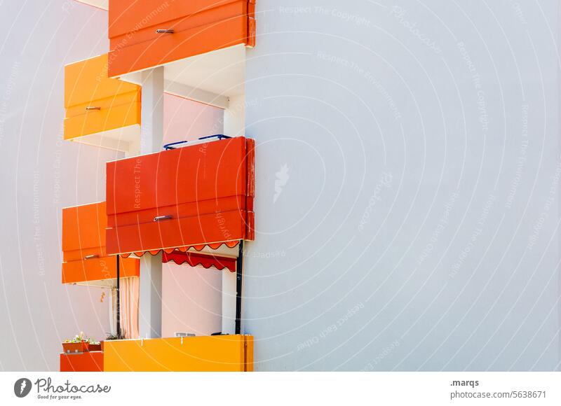 Colorful balconies Apartment house Balcony Balconies Orange Yellow White Bright Esthetic Arrangement urban Modern dwell Architecture colourful Rent