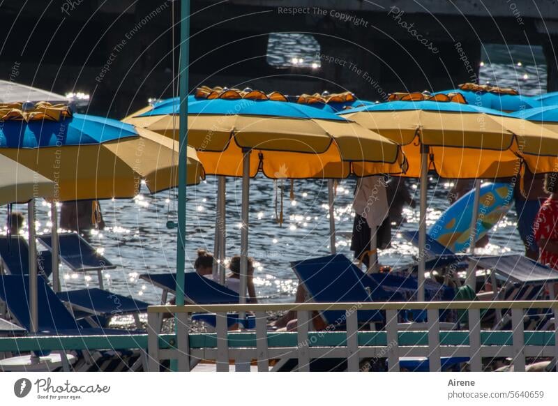 beach fun bathing bay Sunshade Deckchair Italy Ocean Amalfi Coast southern italy coast Blue Summery Maritime Mediterranean sea Freedom Summer vacation Bay