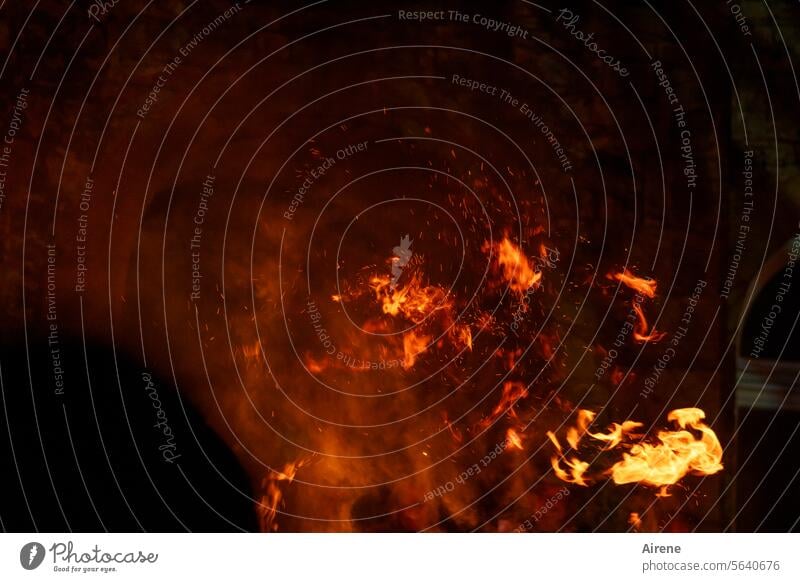 Autumn time | don't hesitate Glow Energy Fire Blaze Orange Incandescent Burn Smoke Hell blaze campfire Flame Dark Red Dangerous Hot peril Threat Fireplace