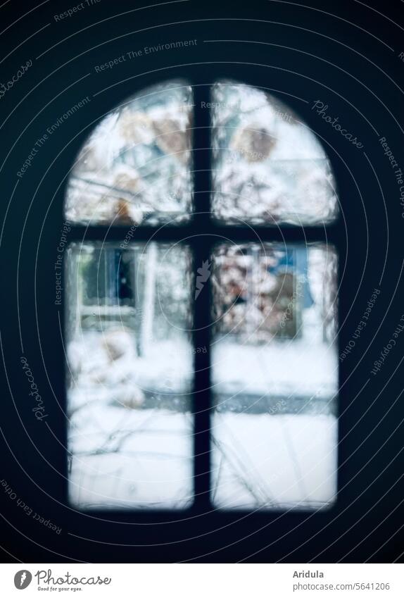 Winter behind the window Landscape Window blurriness blurred Snow Window transom and mullion Cold Vista see through