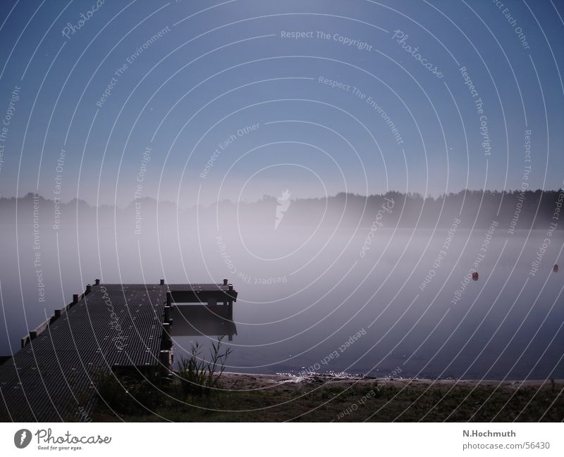 Lake in the fog Footbridge Fog Full  moon Moody Night Night shot Long exposure Dark