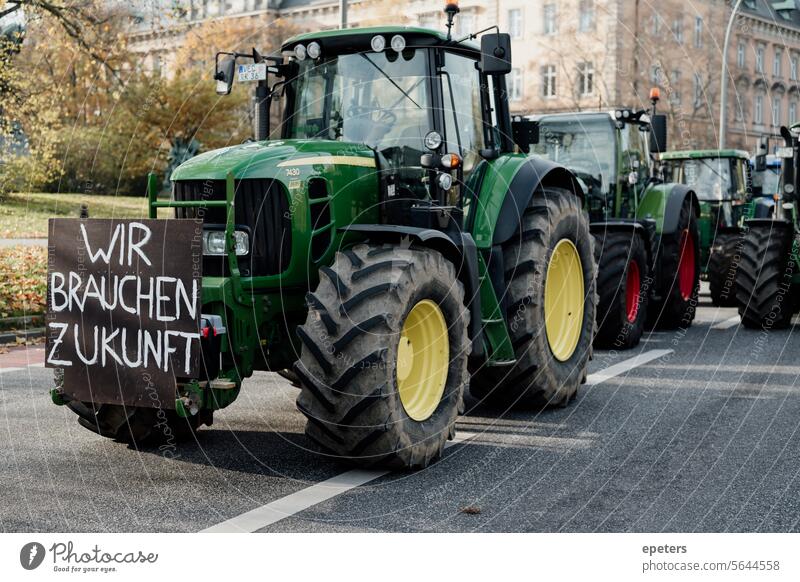 Tractors with protest signs during a farmers' demonstration in Germany Farming demo peasants Demo Demonstration Farmer Farmers Agriculture agrarian reform