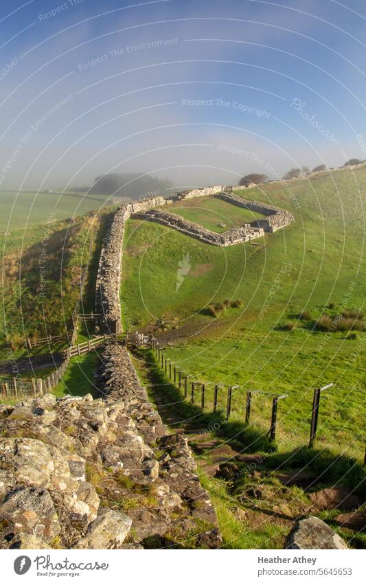 Milecastle on Hadrian's Wall in Northumberland, UK milecastle trail northumberland Roman Wall (barrier) hill Exterior shot Day Wall (building)