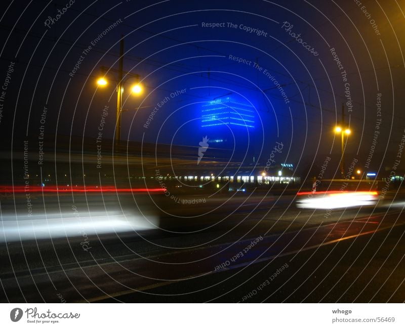 Warsaw Bridge Night Friedrichshain Warschauer Bridge Fog Oberbaum City Light Street lighting Motion blur Speed Exterior shot Long exposure Berlin Movement Tower