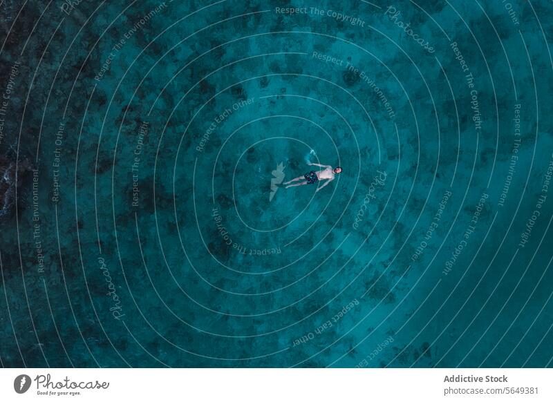 Solitary Swimmer in Cancun's Clear Waters aerial perspective lone swimmer clear turquoise waters reef Mexico pier ocean sea nature landscape travel tropical