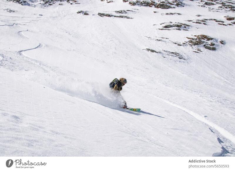 Unrecognizable Snowboarder in action enjoying vacation on snowy mountain in Zermatt Tourist Sport Mountain Slope Vacation Action Adventure Majestic Traveler