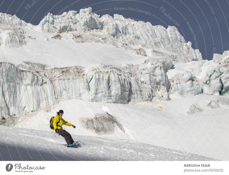 Snowboarder in action enjoying vacation on snowy mountain in Zermatt under blue sky Tourist Sport Mountain Slope Vacation Action Adventure Majestic Traveler