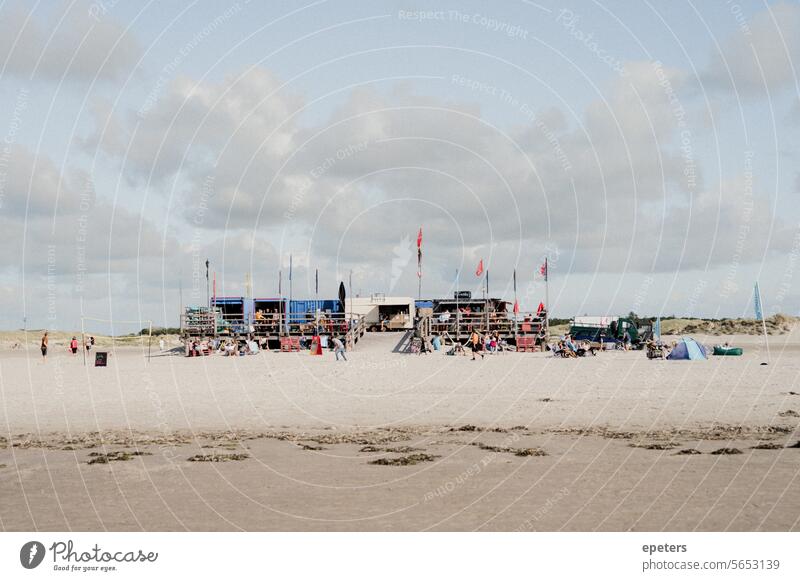 Surfboard rental and beach bar in Sankt Peter-Ording Beach Ocean Exterior shot Sand coast dunes duene Sky Clouds cloudy Summer Landscape Nature Freedom tailwind