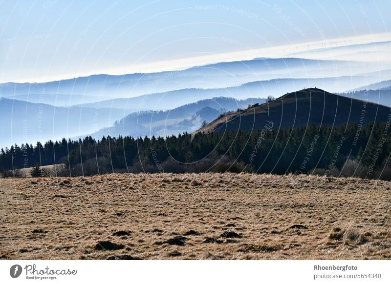 View from the Wasserkuppe to the Pferdskopf surrounded by beautiful fields of fog. Hesse hessian rhön Rhön mountain Glider rhöner bowling hessian skittles Fog