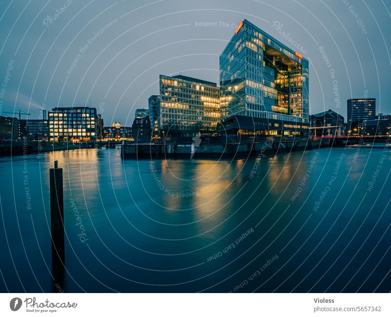 Old home - Hafencity Harbor city Hamburg storehouse city Twilight Illumination Illuminated reflection Long exposure Attraction Elbe ericus tip Brooktorkai