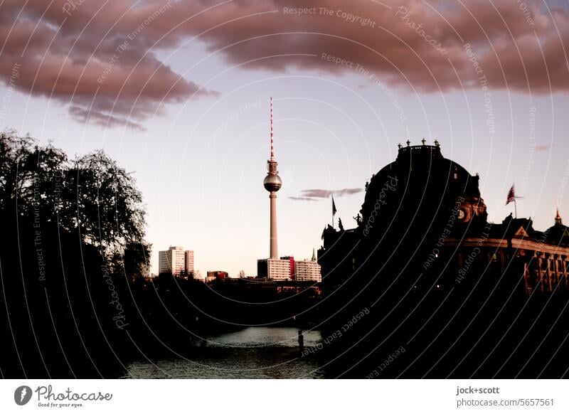 Television tower with Museum Island Berlin TV Tower Museum island soil museum Downtown Berlin Capital city Tourist Attraction Landmark Silhouette Depth of field