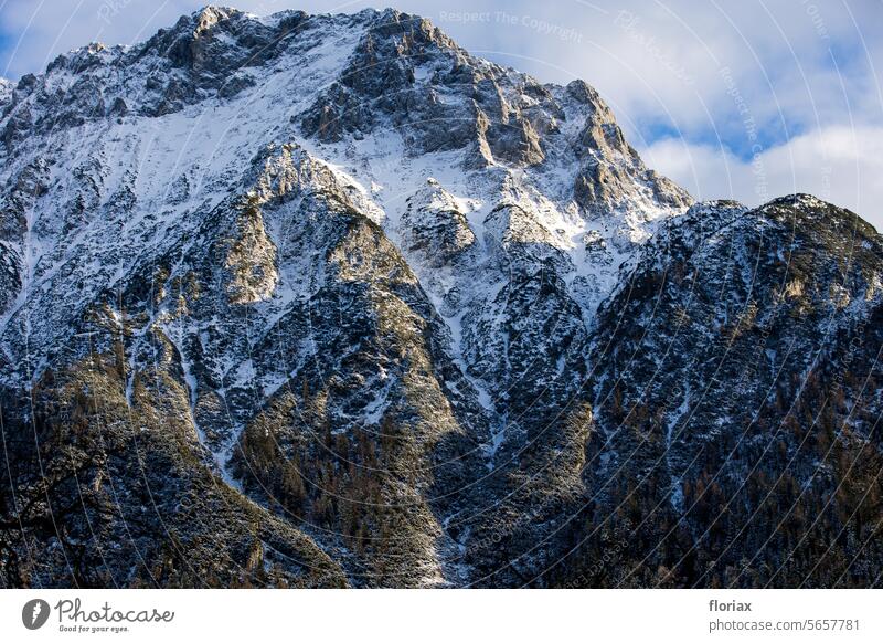 Mountain above Mittenwald/Bavaria - View from Mittenwald in east-southeast direction & Austria mountain massif Stone Nature Landscape Alps Snow Winter