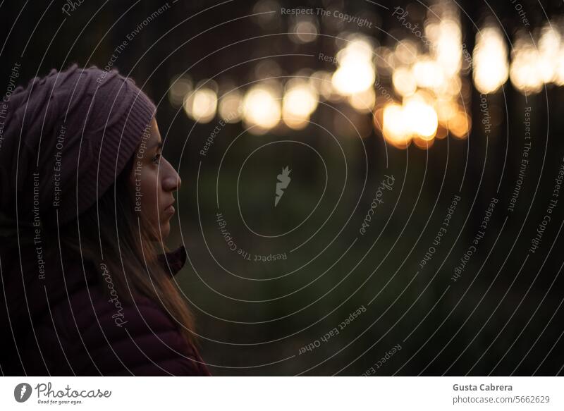 Woman watching the sunrise with the sun rising through the trees. Trees Trees on the horizon trees forest Sunrise Sunlight Landscape Nature Forest Environment