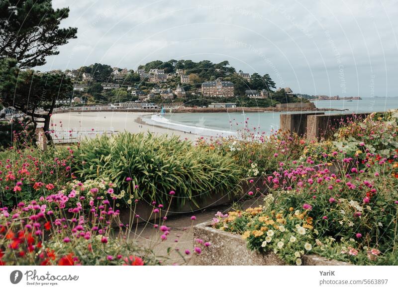 Brittany - Perros-Guirec Village idyll coastal town blue water Rough Waves sea breeze Blue Rock Water Seashore Blue sky Ocean Mediterranean Sea water Tide