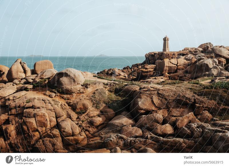 Brittany - Pink granite coast Warm light rock formation sea breeze coastal town blue water Waves Rough Ocean Blue sky Sea water Tide Water Seashore