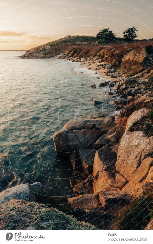 Brittany - Evening mood Warm light rock formation coast blue water coastal town sea breeze Ocean Rough Waves Seashore Water Tide Sea water free time Hiking