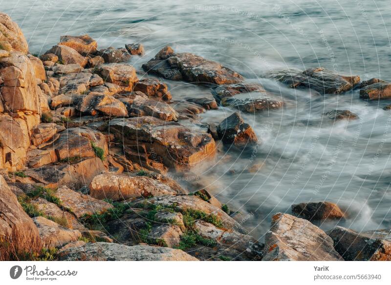 smooth waves Blue coast sea breeze Brittany Rock Rough Water stormy Waves blue water relaxation seashells Ocean Tide France Seashore coastal migration vacation