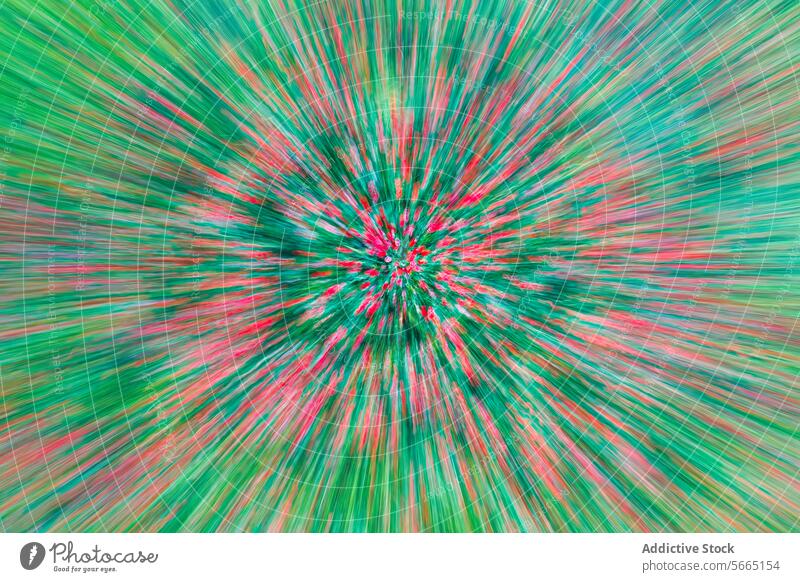 Abstract image of a field with a radial motion blur effect creating a vivid explosion of red and green streaks vibrant color pattern dynamic artistic backdrop