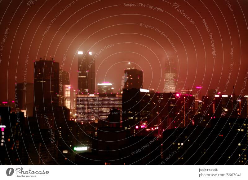 Skyline illuminated at night City Panorama (View) Authentic High-rise Office building Downtown Beijing China Light (Natural Phenomenon) Night Low-key Silhouette