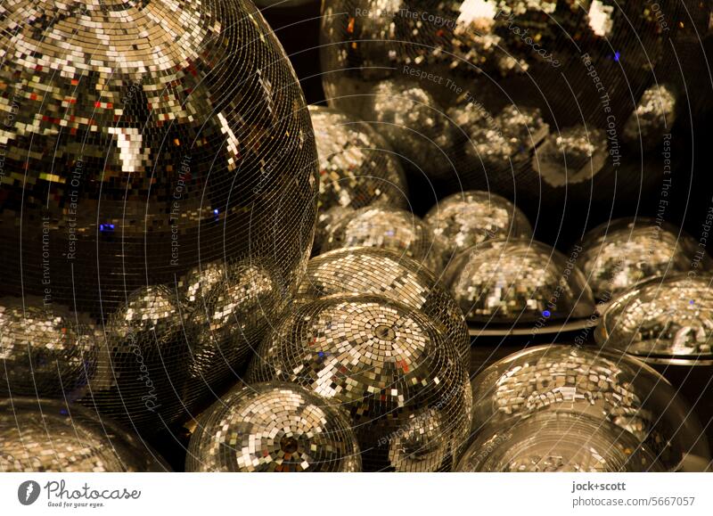 Meeting of the disco balls Disco ball light reflexes Sphere Shadow Decoration Lifestyle Entertainment Mirror ball Point of light Many Glittering Design Festive