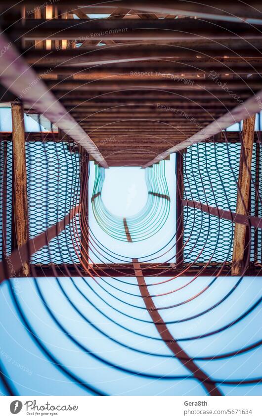 metal construction with stairs steps in perspective view Ukraine abstract abstraction architecture background bends blue building chimney city curves ecology