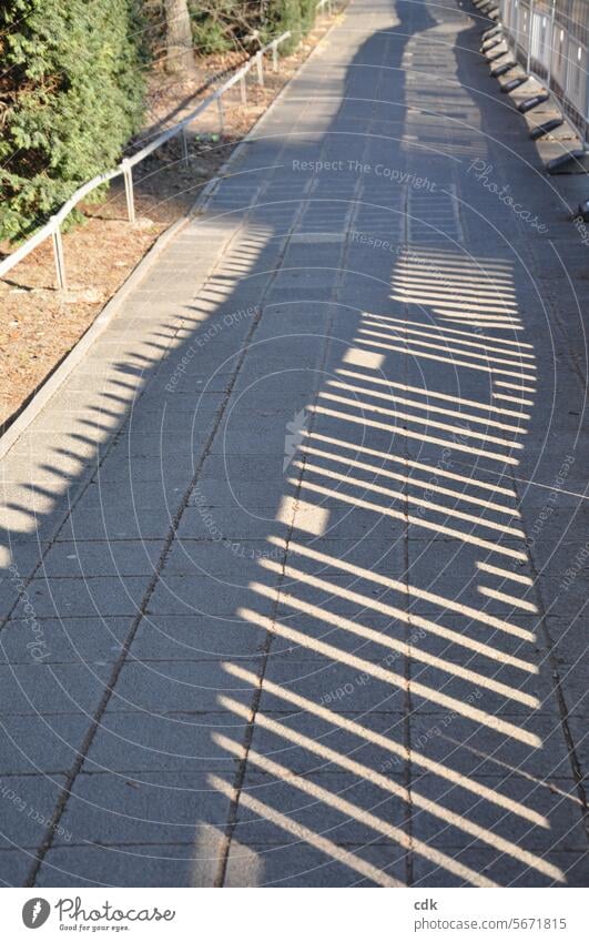 it goes forward in stripes and slight waves | sidewalk | demarcation | road construction | casting long shadows. off Sidewalk Town urban Deserted Exterior shot