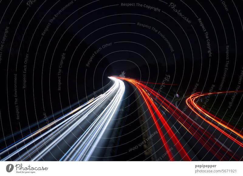 Long exposure on a highway bridge - photographing the flowing traffic Highway Transport car Motoring Street Road traffic Traffic infrastructure Car Driving