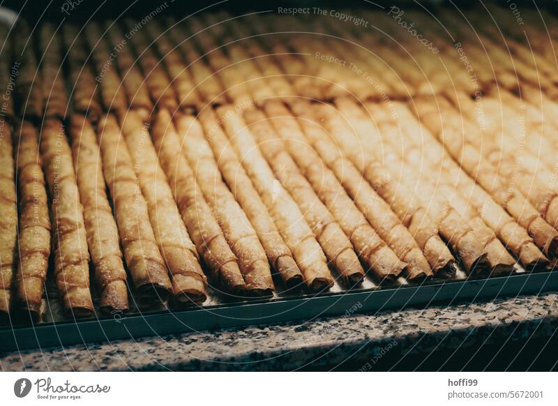 a large tray of Börek (Sigara böreği) in the display of a Turkish restaurant traditionally Delicious Food Tasty Kitchen Arab Snack Fresh Self-made Tradition